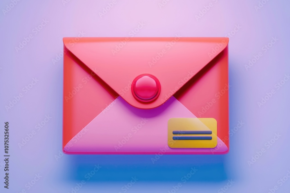 Poster a pink and red 3d envelope with a golden seal.