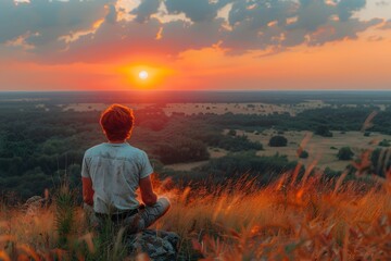 Tranquil Sunset Meditation in Nature's Embrace for Mindfulness and Relaxation