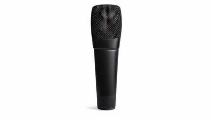 Detailed Close-up of a Handheld Microphone Isolated on a Clean Background Showcasing Its Textured Grille and Sleek Design for Professional Use and Audio Recording