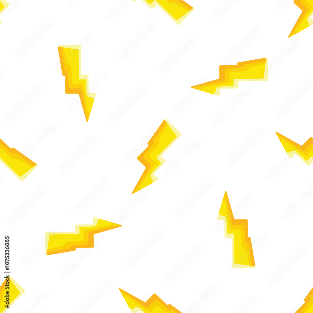 Poster seamless pattern of yellow lightning bolts striking a white background, creating a dynamic and energ
