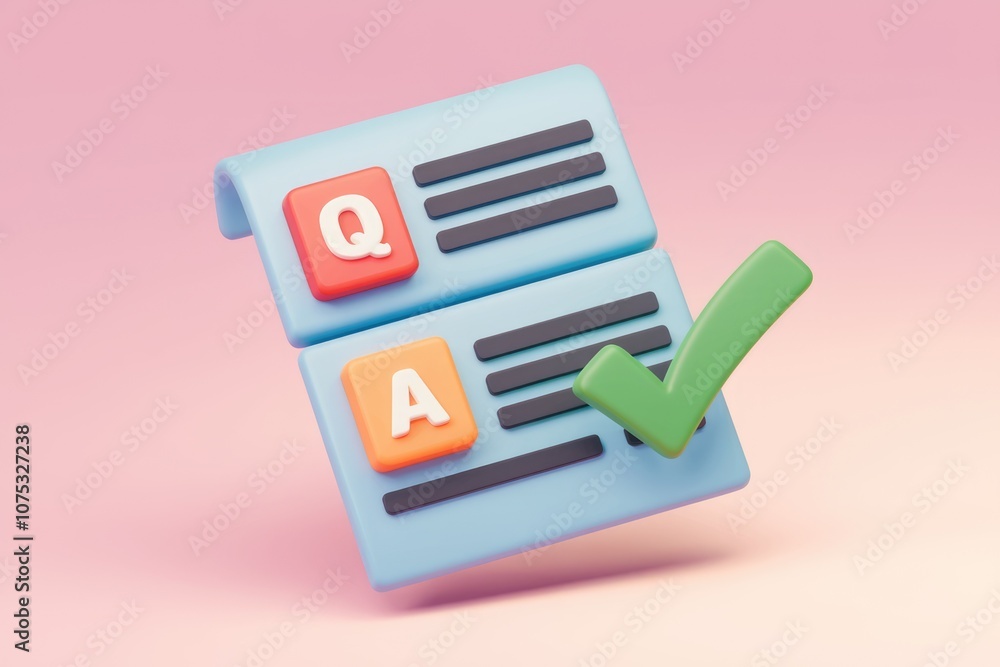 Poster 3D rendering of Q&A form with a checkmark