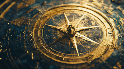Obraz premium Intricate antique compass with golden details and ornate design symbolizing navigation and exploration
