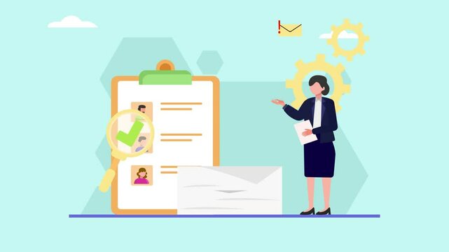 Animated video Human Resources concept. Full length animation illustration. High quality 4k footage.