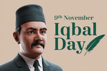 A portrait of Allama Iqbal on the occasion of Iqbal Day  celebrated on 9th November.