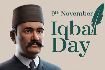 A portrait of Allama Muhammad Iqbal  commemorating Iqbal Day on November 9th.