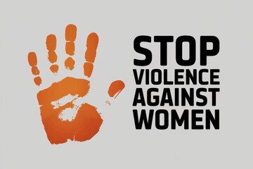 Orange handprint with Stop Violence Against Women text