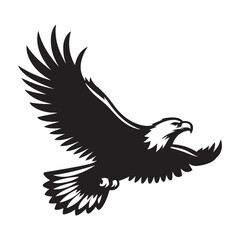 Eagle soaring silhouette vector art black color design and solid white background 