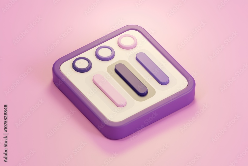 Aufkleber 3d render of a purple square button with 3 sliders and 3 circles