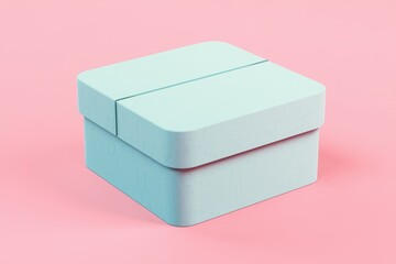 A light blue box with a black ribbon on a pink background.