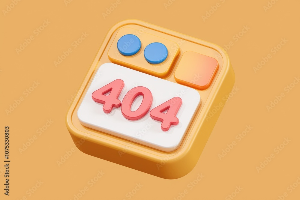 Poster 3D rendered 404 error icon with buttons.