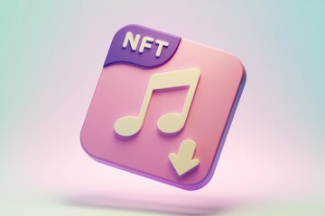 A pink NFT icon with a music note and a download arrow.