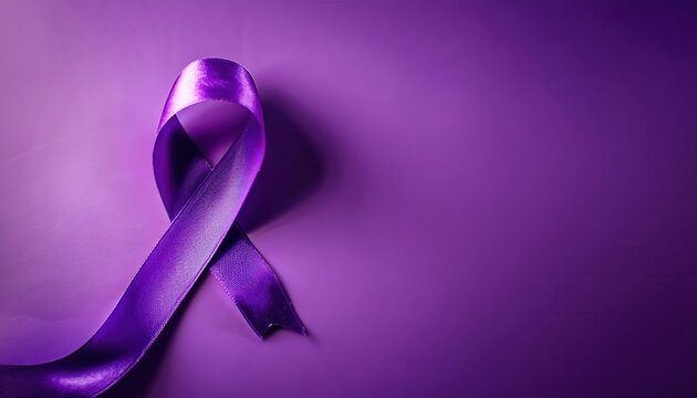 Purple Ribbon Symbolizing Awareness, Support, and Unity on a Textured Background. Ideal for Domestic Violence Awareness, Alzheimer’s, and Epilepsy Awareness Campaigns, Posters, and Social Media