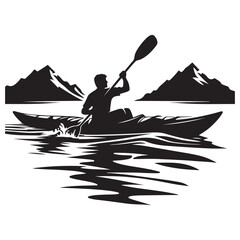   Kayaker paddling silhouette vector art black color design and solid white background 