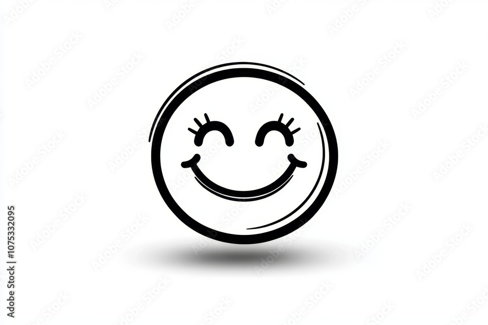 Poster Minimalist line drawing of a smiling face, using simple curves to express joy on a white background