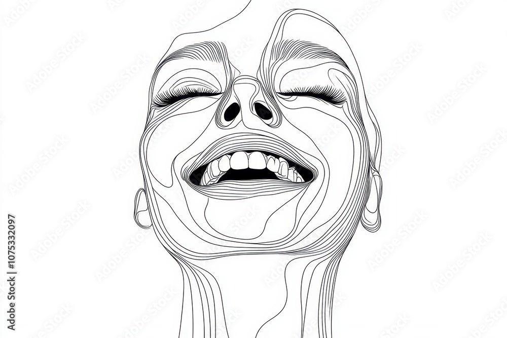 Aufkleber Minimalist line drawing of a smiling face, using simple curves to express joy on a white background