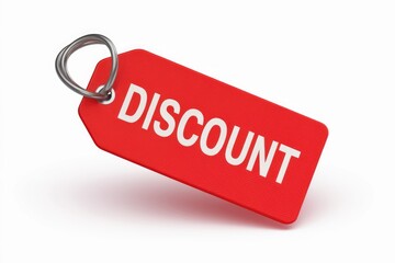 Red tag with metal ring  saying discount