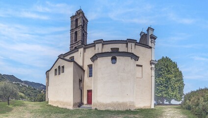Eglise San-Nicolao church on Corsica, with its historic architecture and scenic surroundings