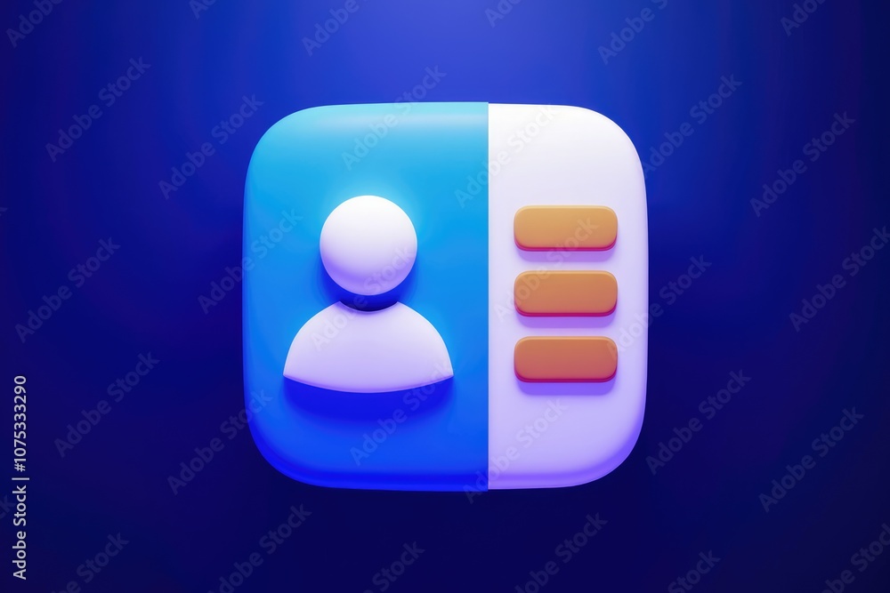 Poster 3D icon representing a user profile with a list.