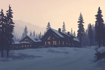 Fototapeta premium A house with a large porch and a driveway in front of it