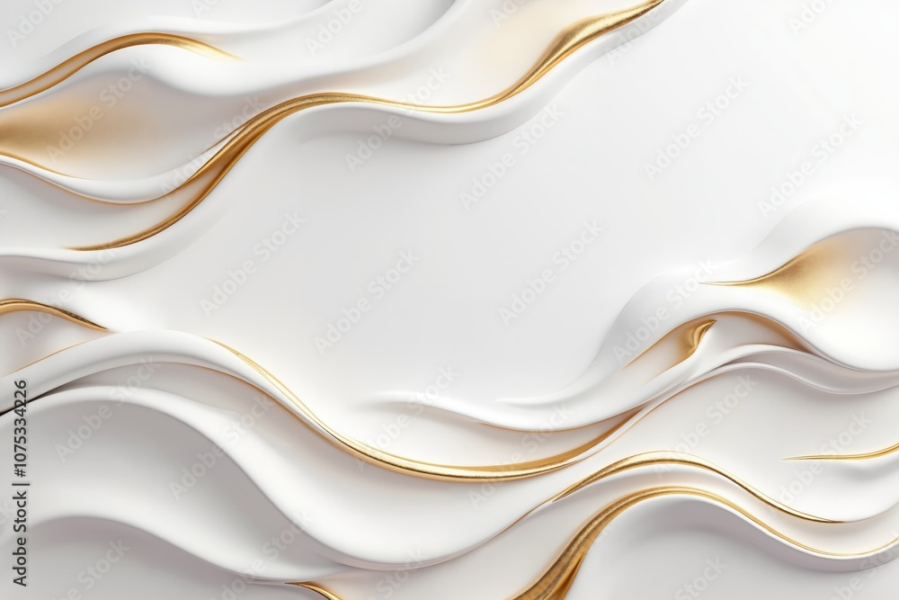 Poster elegant white and gold wavy abstract design with luxurious fluid patterns