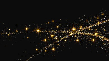 Gold glittering confetti wave and stardust