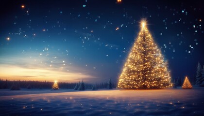 Naklejka premium Christmas tree landscape sparkling at night