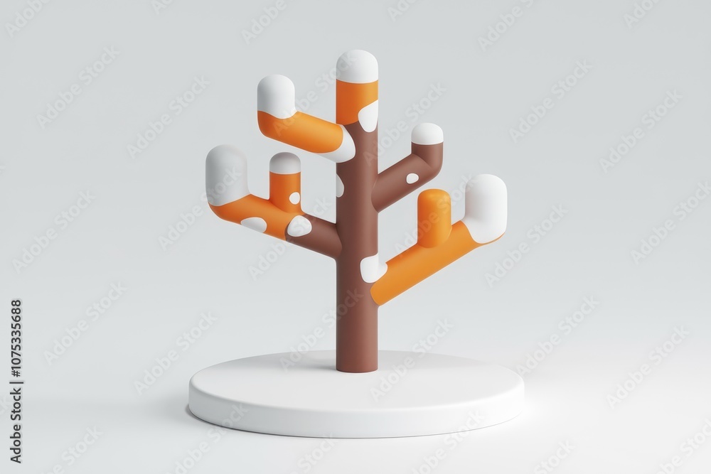 Poster a stylized 3d model of a tree with white and orange branches.