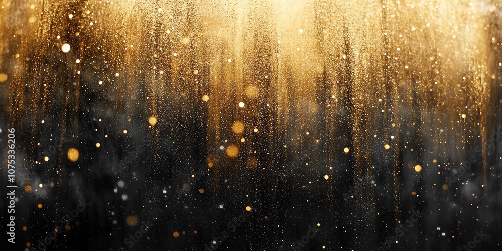 Poster abstract gold and black glitter background with bokeh lights.