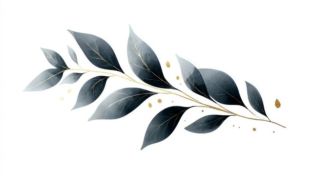Elegant black and white leaf branch on a white background, ideal for nature-themed designs or decor. 