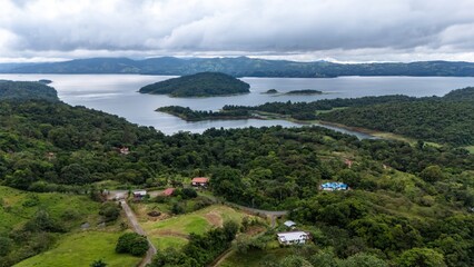Aerial view of Lake Arenal which was once a town