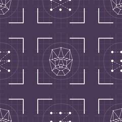 Biometric verification and authentication. Identification systems - graphic key and face recognition, seamless pattern. Wallpaper, texture with technology of access control.