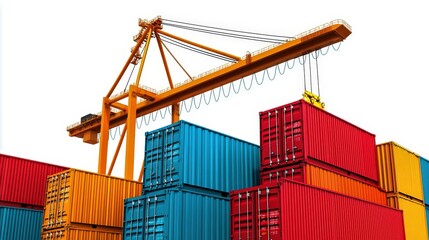 Colorful shipping containers stacked below a yellow crane, Labor market advisor planning recovery, job stability, economic rebound from trade war