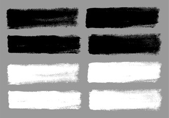 Brush strokes vector. Painted line and rectangle banners collection. Long and wide grunge backgrounds. Grain texture design elements. Black and white brush options