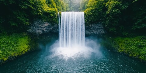  Pollution free and clean air scenic view of a waterfall in a lush forest, symbolizing the purity of nature and pollution free air.