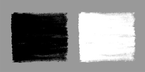 Brush strokes vector. Painted rectangle banners collection. Grunge square backgrounds. Grain texture design elements. Black and white brush options
