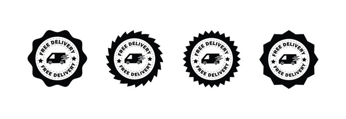 Delivery truck icon collection. Free delivery, express delivery, fast delivery, logistic, signs. Vector Illustration. free shipping. fast shipping.