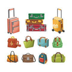 Large colorful set of luggage and travel bags