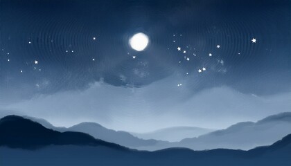 Artwork of the moon and starlight floating in the night sky