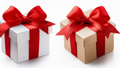 Fototapeta premium Gift box with red ribbon isolated on transparent and white background. Png transparent.