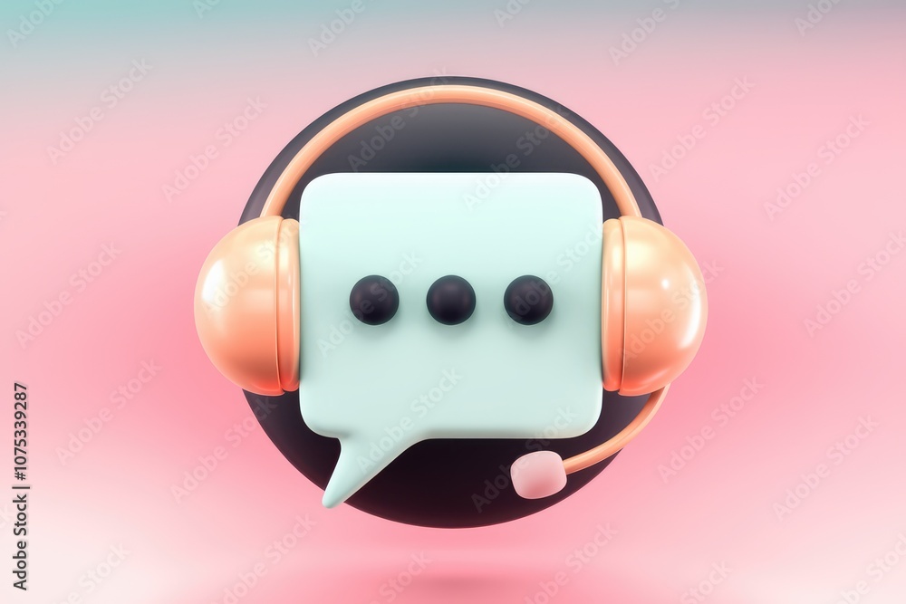 Aufkleber 3d rendering of a chat bubble with headphones representing customer support