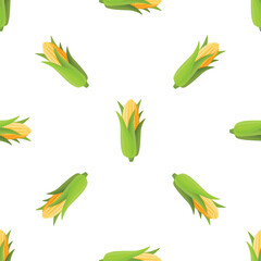 Seamless pattern with ripe corn showing green leaves and yellow grains, creating a vibrant and repetitive design