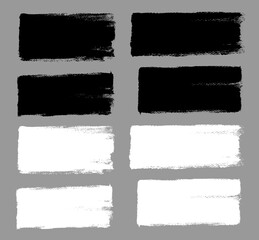 Brush strokes vector. Painted line and rectangle banners collection. Long and wide grunge backgrounds. Grain texture design elements. Black and white brush options