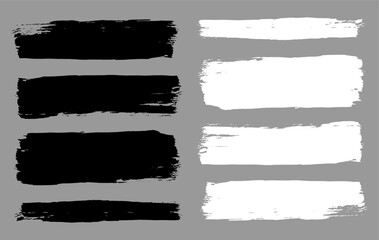 Brush strokes vector. Painted line and rectangle banners collection. Long and wide grunge backgrounds. Grain texture design elements. Black and white brush options