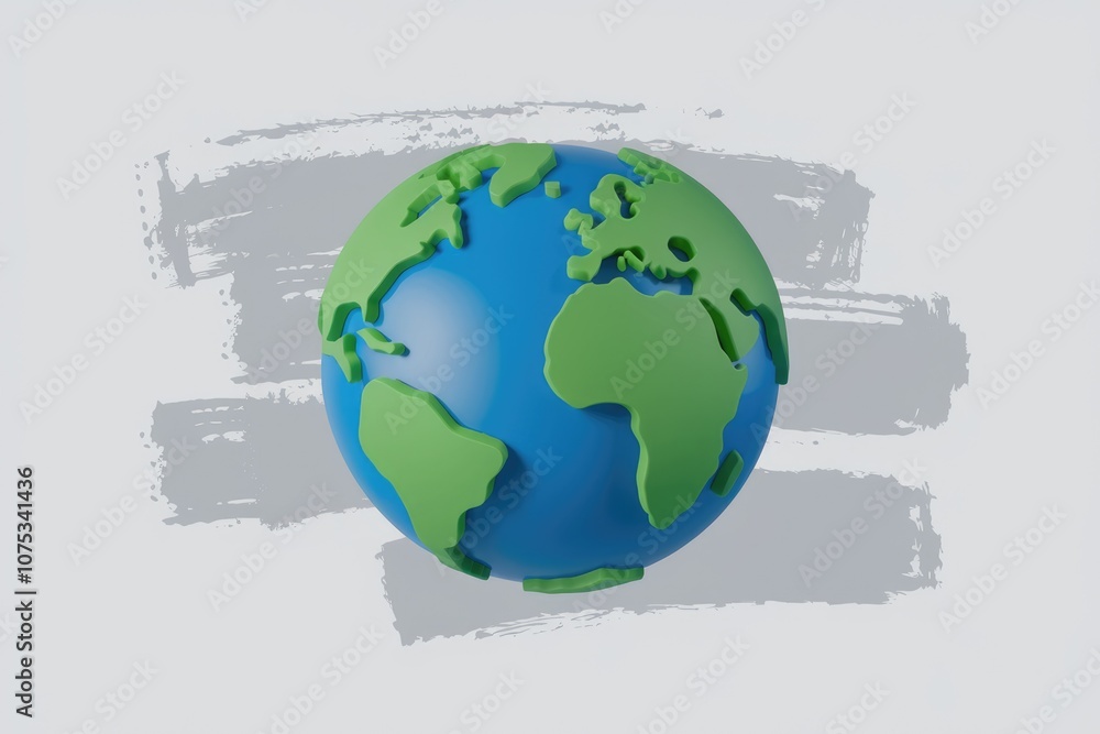 Poster 3D rendering of a blue and green earth globe with continents outlined.