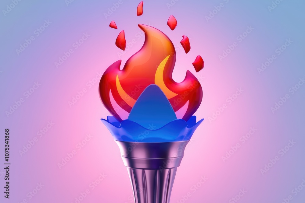 Aufkleber A 3D rendering of a torch with a blue base and a red and orange flame.