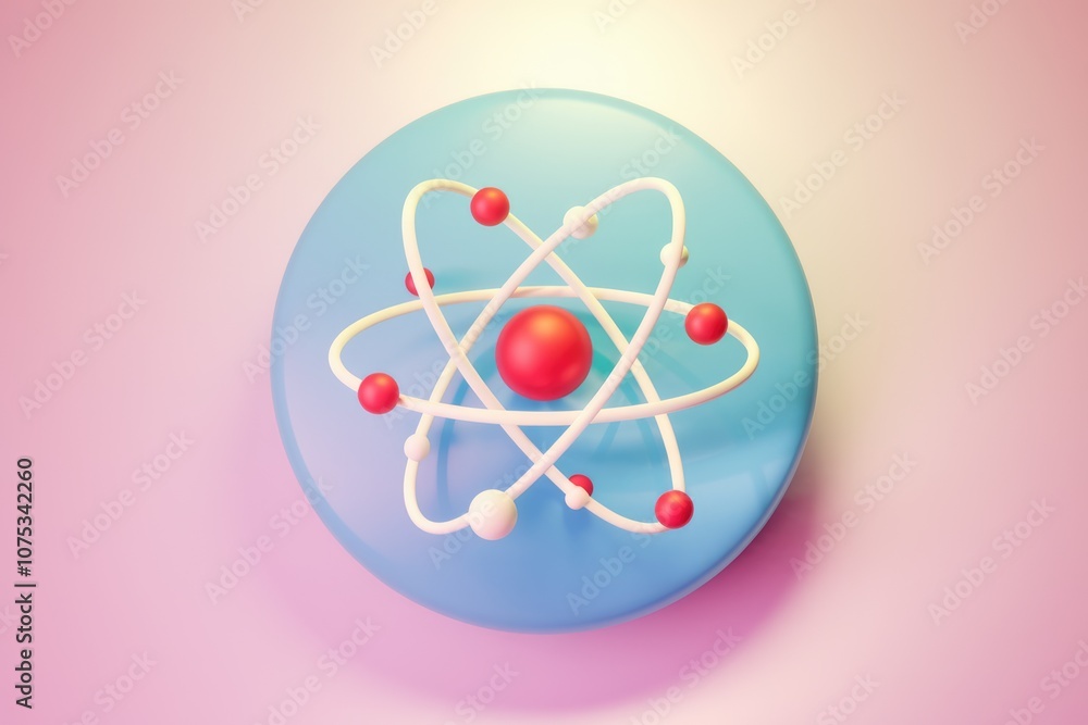 Poster A 3D rendering of an atom with a nucleus and orbiting electrons.