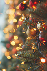 Blurred abstract christmas background with golden christmas lights	

