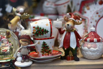 Beautiful Christmas cups in the tableware store