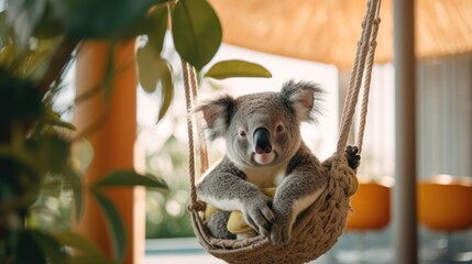 Naklejka premium Koala in the hall of a luxury hotel.