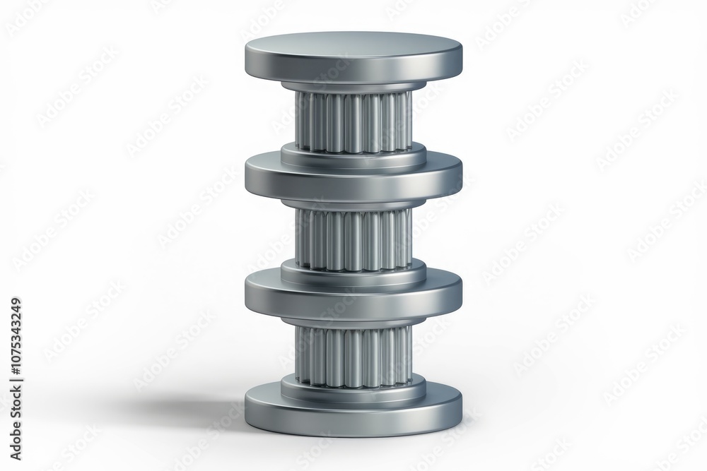 Poster Three stacked metallic columns with intricate details.